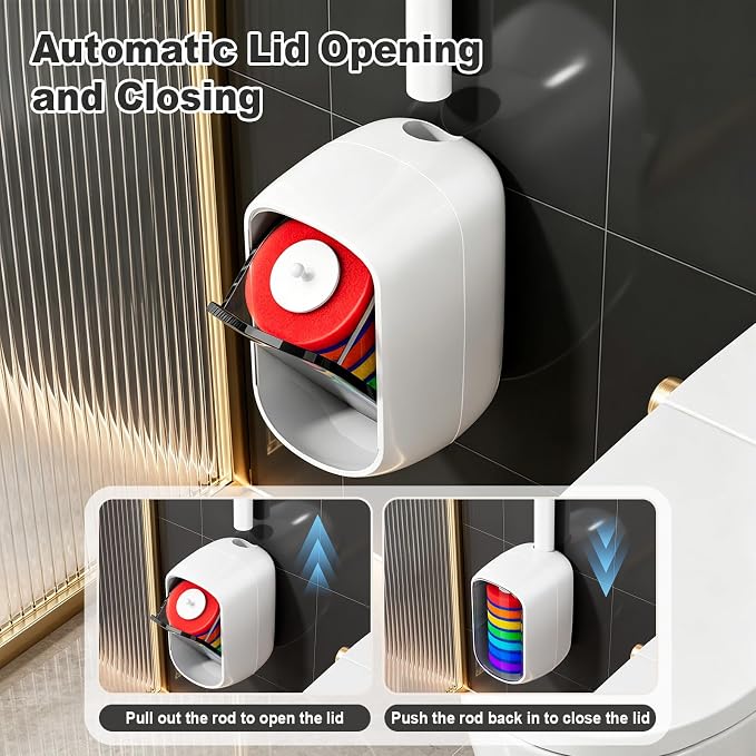 MOPUP Disposable Toilet Brush, Toilet Bowl Cleaner with 35 Pre-Loaded Refills, Wall Mounted Toilet Brush and Holder Set with Storage Caddy for Deep Hygienic Bathroom Cleaning