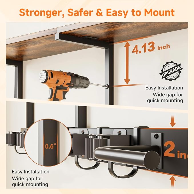 3 in 1Broom Holder Wall Mount,Laundry Room Organization and Storage Shelves with 5 Mop Hanger Rack Gripper Hooks,Utility Shelf Closet Organizer for Garage, Garden,Kitchen,Closet