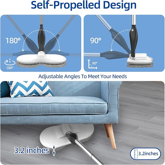 Electric Mop for Floor Cleaning and 4-Pack 6.3in Electric Mop Replacement Pads