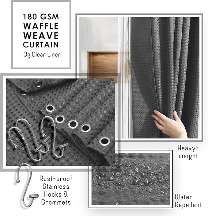 Clara Clark Bathroom Accessories Set - 27PC Bathroom Set with Adhesive Corner Shower Caddy Hanging, Bathroom Sets with Shower Curtain and Rugs, Ombre Grey Shower Curtain Set with Bathroom Trash Can