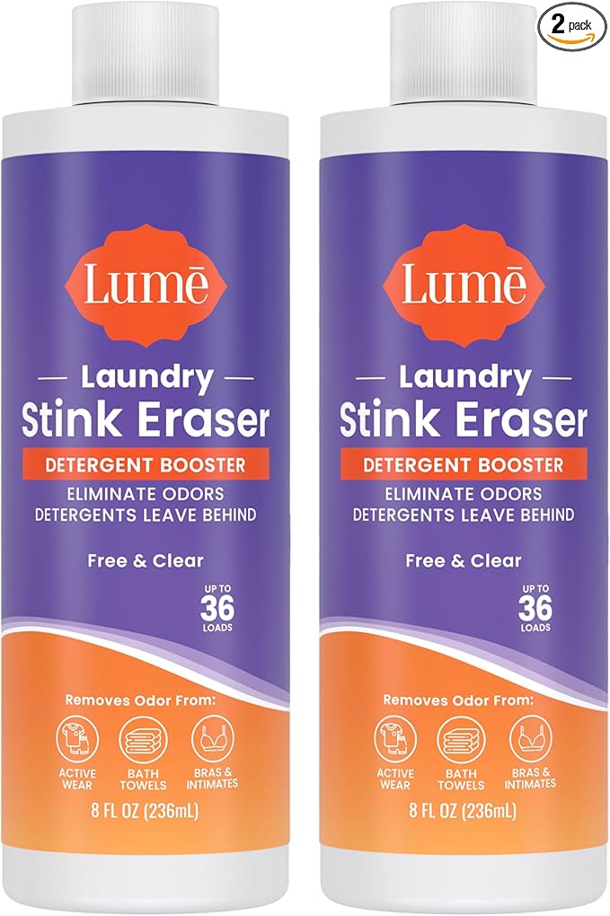 Lume Laundry Stink & Stain Eraser - Detergent Booster & Sink Soak - Eliminates Body Odor In Clothes - Odor Blasting Enzyme Blend - Make Your Detergent Work Better - Free & Clear - 8 fl oz (2 Pack)
