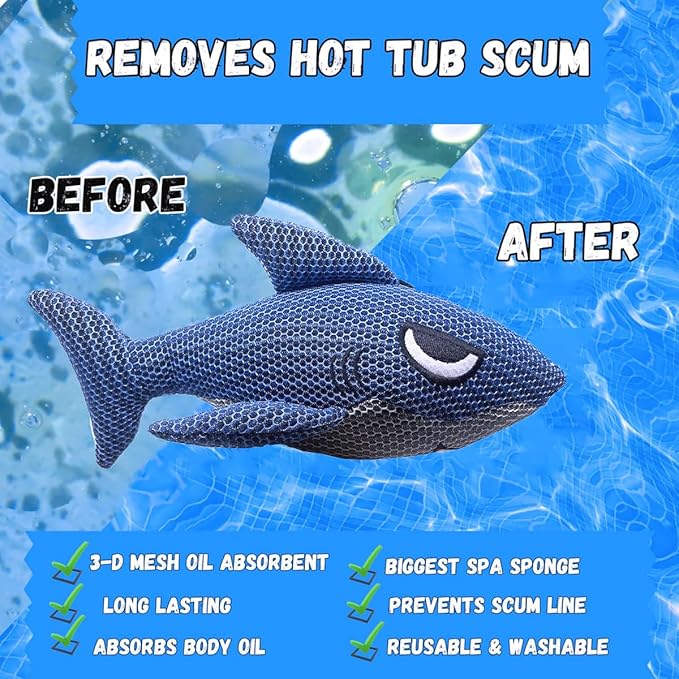 Hot Tub Scum Absorber Shark-2 Pack Hot Tub Cleaner Hot Tub Sponges Scum Collector，Keeps Water Clear for Adults Reusable Pool Scum Absorber