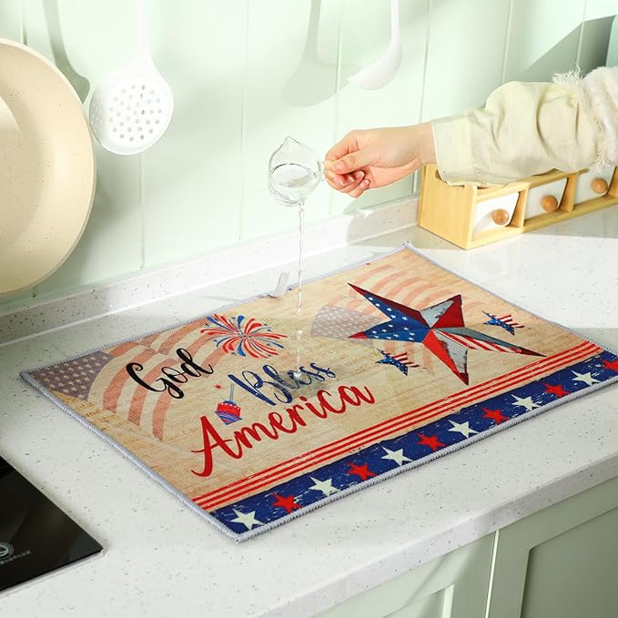Nuanchu 6 Pcs Seasonal Dish Drying Mats for Kitchen Counter 24"x 16" Easter 4th of July Valentine St. Patrick's Day Microfiber Drainer Mat Large Holiday Spring Summer Washable Mat for Home Accessories
