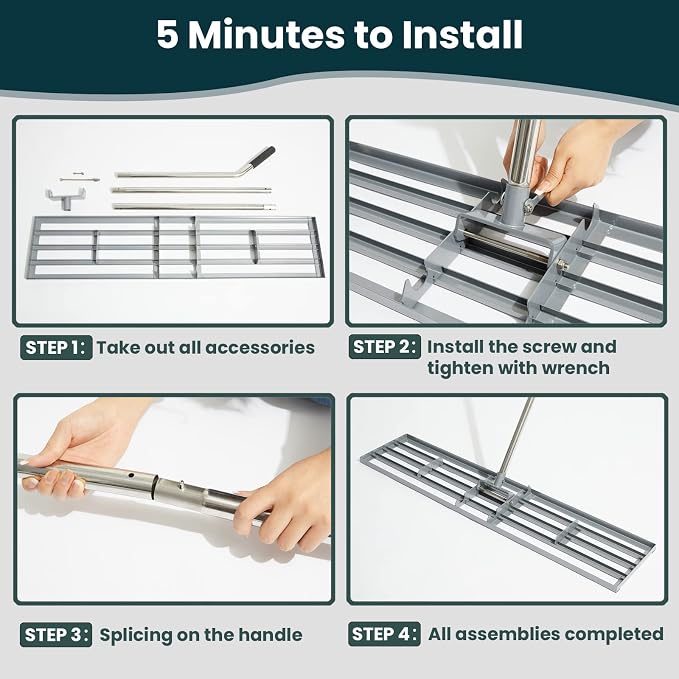 Lawn Leveling Rake 45"x10" Lawn Leveler Ground Full Stainless Steel Leveling Landscape Rake Topdressing Spreader Levelawn Tool for Backyard, Garden, Golf Couse, Farm, Pasture