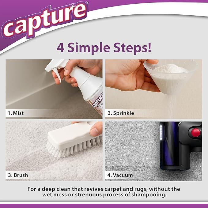 Capture Carpet Total Care Kit 400 - Carpet Deodorizer & Freshener Powder - Spot & Stain Remover - Pet Odor Eliminator - Fresh Natural Scent - Dry Rug Powder Cleaner w/Pre-Mist Spray