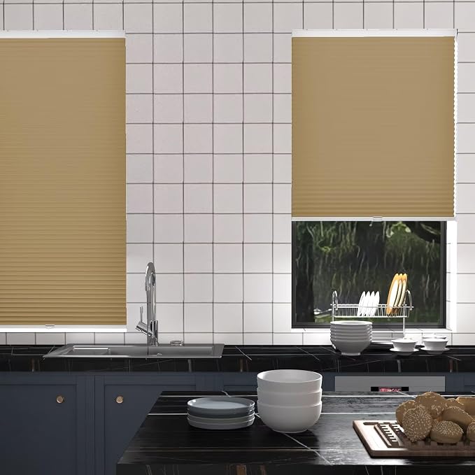 MYshade Cordless Cellular Window Shades No Tools No Drill Blackout Blinds for Indoor Windows Size 34" Wide X 72" Height Light Brown Room Darkening Blinds for Bedroom, Bathroom, Kitchen, Living Room