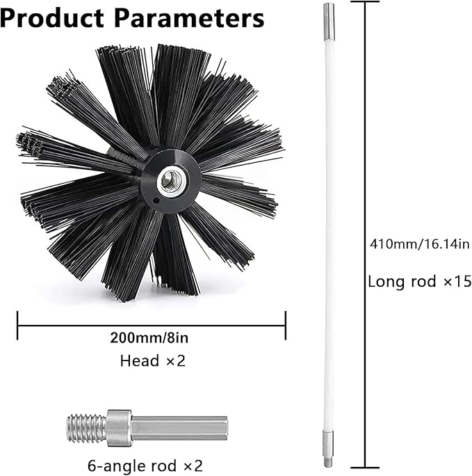20FT Dryer Vent Cleaner Kit Dryer Cleaning Tools, Flexible Lint Brush with Drill Attachment, Duct Cleaning Kit Vent Cleaner Chimney Cleaning Brush with 15 Flexible Rods, 7.8'' Brush Heads