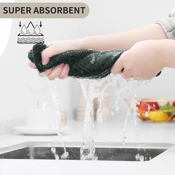 Kitinjoy 100% Cotton Waffle Weave Kitchen Hand Towels (13 X 28 Inches, Blackish Green), 4-Pack Super Soft and Absorbent Dish Towel for Drying Dishes