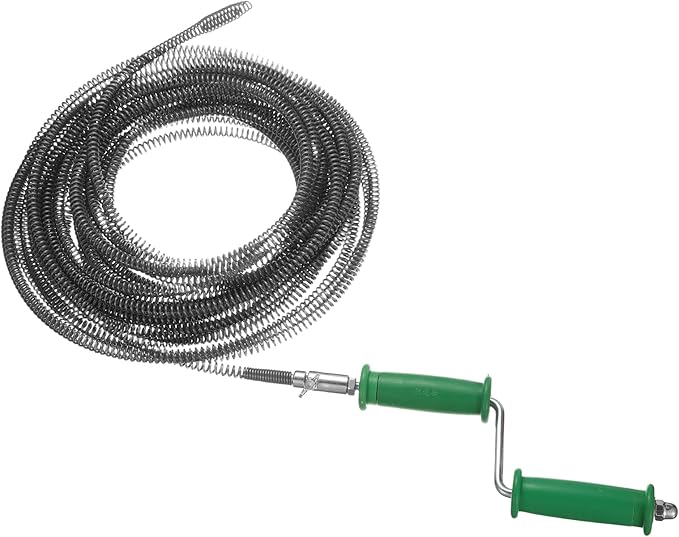 HARFINGTON Plumbing Drain Auger 3/8" (10mm) Dia. 49ft Manual Toilet Snake Flexible Drain Cleaner Tool with Drill Connector Spring Unclog Hair for Bathroom Kitchen Toilet Bathtub Sewer Sink
