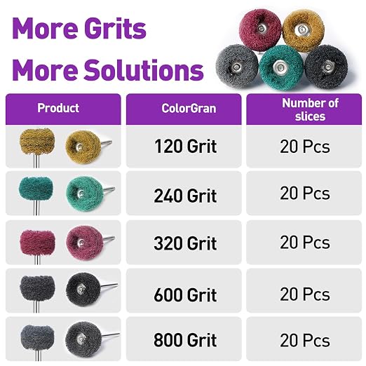 100 PCS Abrasive Buffing Wheels for Dremel, Thickened Polishing Kit 1/8 Inch Shank for Rotary Tool Accessories, Polishing Wheel Set for Metal Rust Wood Glass Watch Brass