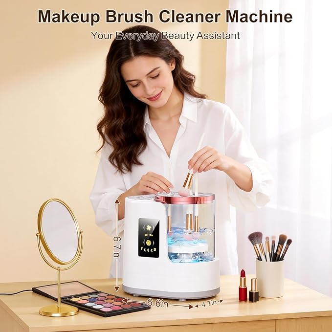 Makeup Brush Cleaner Machine Gray, Automatic Brush Cleaning & Drying Machine with Dual-Direction Cleaning