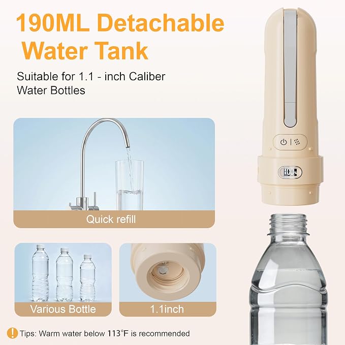 Electric Portable Bidet for Postpartum & Women, Whisper-Quiet Handheld Sprayer with 3 Pressure Modes, 1600mAh USB-C Rechargeable, IPX7 Waterproof (Light Orange)