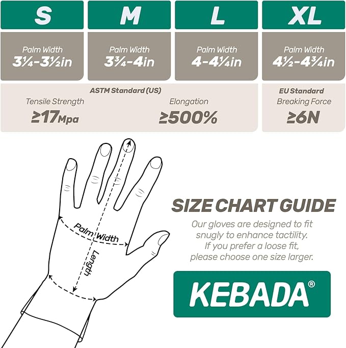 Kebada Nitrile Gloves D1, Nitrile Disposable Gloves for Cleaning, Food Prep, Industrial Grade, Non-Sterile, Food Safe, Powder & Latex Free, Touchscreen, Blue, 100 Count, Small (Made in Vietnam)