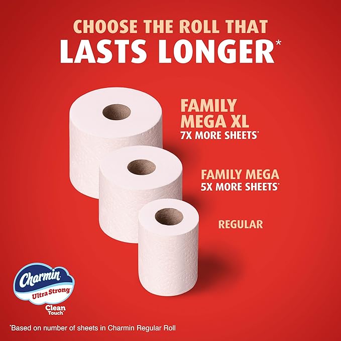 Charmin Ultra Strong Clean Touch 2-Ply Toilet Paper, 18 Family Mega Rolls = 90 Regular Rolls, White