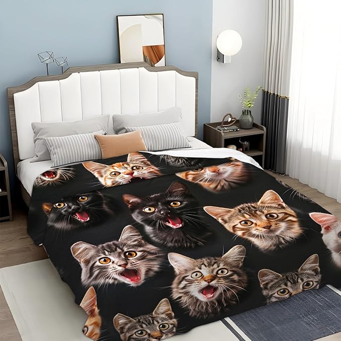 Tijuboni Cats Throw Blanket Cat Gifts for Girls Boys Women Men Kids Adults Soft Flannel Fleece Blanket for Couch Sofa Bed Home Decor 60"x80"