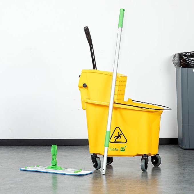Restaurantware Telescopic Mop Handle - 60-Inch Aluminum Adjustable Heavy-Duty Cleaning Tool With Ergonomic Grip - Green