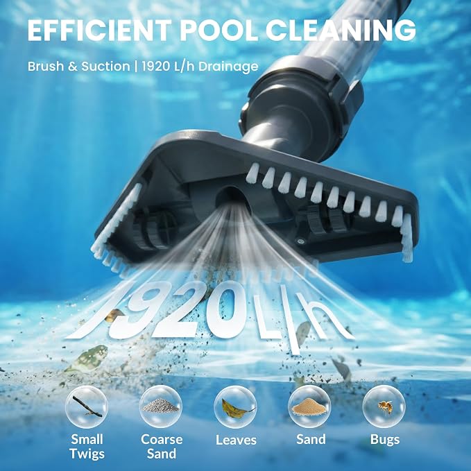 Pool Vacuum for Above Ground Pool & Hot Tub Vacuum, Cordless Pool Cleaner with 60 Mins Running Time, Rechargeable Stick Lightweight Spa Vac, Ideal for Fast Sand & Debris Removal in All Pool Types