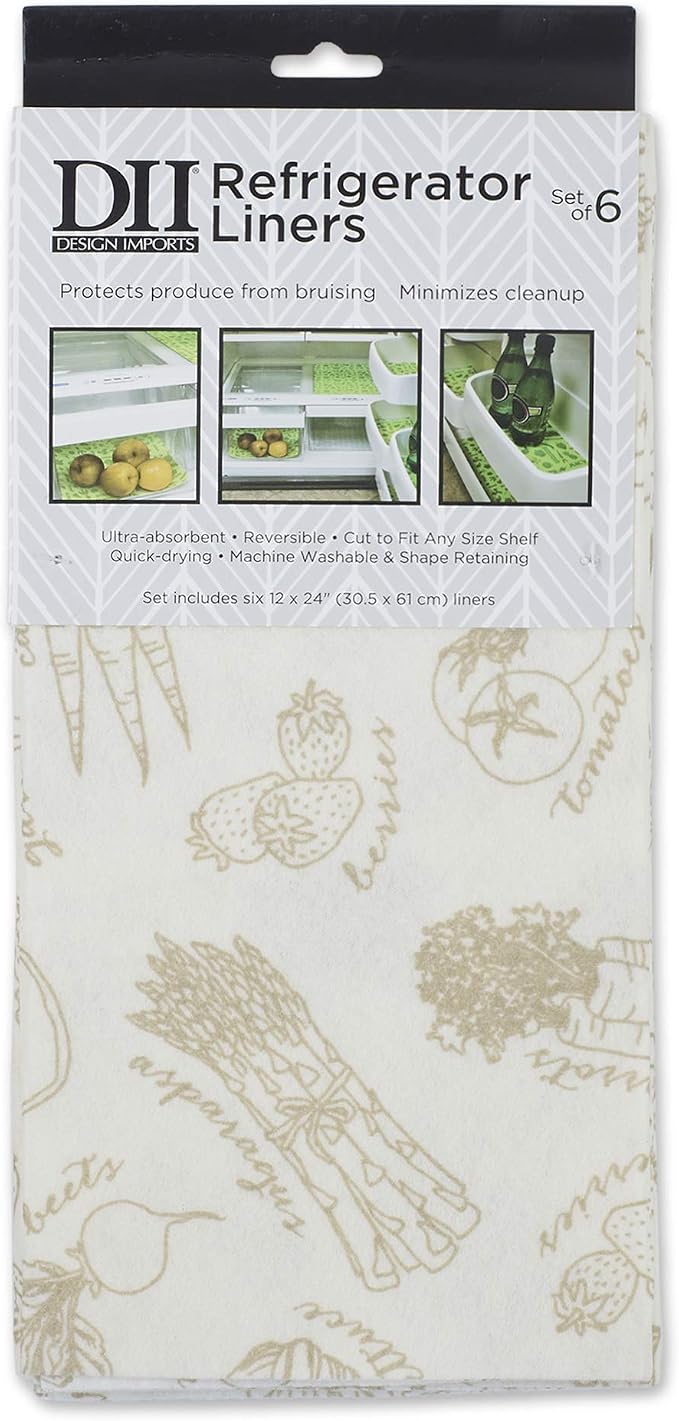 DII Fridge Liner Collection Non-Adhesive, Cut to Fit, Cream Market, 12x24, 6 Piece