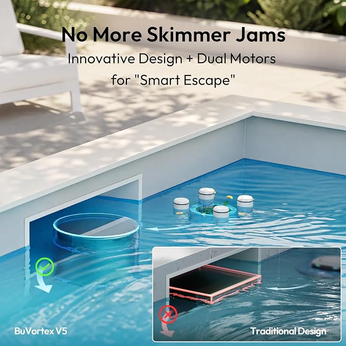 (2026 New) BUBLUE F10 Pool Surface Skimmer Robot,Robotic Pool Skimmer with App Control,Powerful Suction,5L Filter,Dual Cleaning Modes, AI Navigation,Ideal for In-Ground & Above-Ground Pools,White