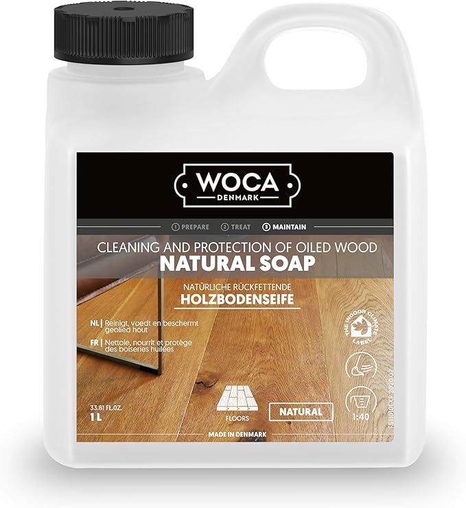 WOCA Natural Soap, White 2.5L - Concentrated Wood Cleaner for oil or wax finished hardwood floors, tables, millwork, cutting boards, and countertops