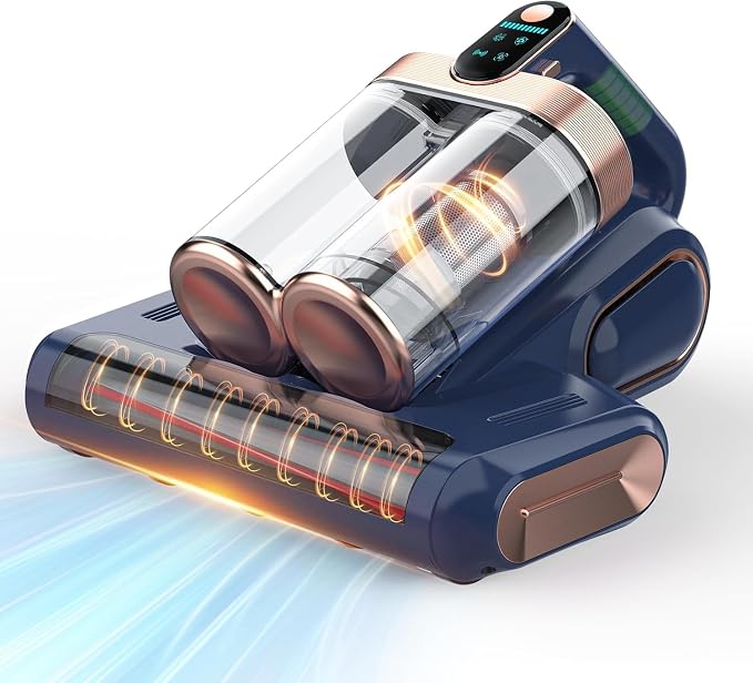 Mattress Vacuum Cleaner, 18Kpa Bed Vacuum Cleaner with 253.7nm UV-C Light & Heating & Ultrasonic Quintuple Tech & 80000 RPM/Min Brushroll Rotation, Widened Suction Port, 500W, Cordless (Blue)