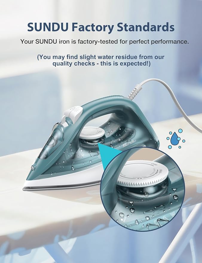 Sundu Steam Iron for Clothes with Rapid Heating Ceramic Coated Soleplate, 1500W with Precise Thermostat Dial, Self-Cleaning, Auto-Off, 44oz Water Tank for Home Clothes Ironing Use Green