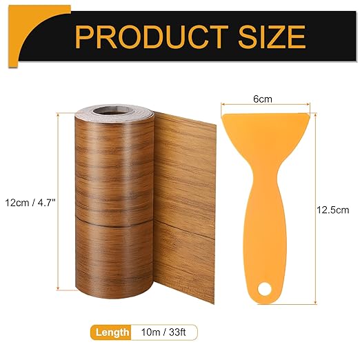 HARFINGTON Wood Grain Repair Tape 4.7 Inch x 33ft Self Adhesive Repair Patch Tape Simulated Wooden Floor Tapes with Plastic Scraper for Tables Doors Windows Furniture, Dark Brown Wood