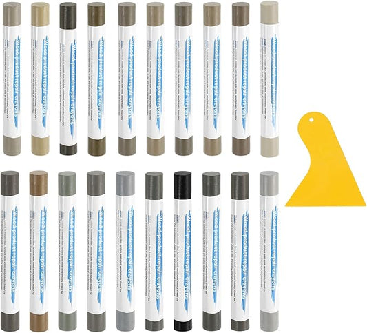 uxcell 20Pcs Wood Filler Sticks, Furniture Scratch Repair Wax Crayons Furniture Touch Up Markers Wood Repair Wax Kit with Spatula for Furniture, 20 Colors Comprehensive Gray Series