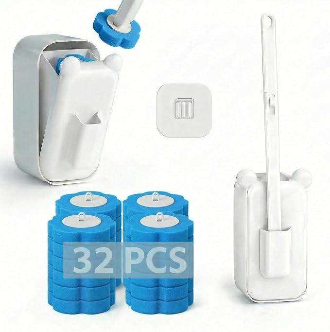 Disposable Toilet Brush for Bathroom Cleaning, Toilet Brush and Holder Set, Deep Cleaning Toilet Bowl Cleaner with Replaceable Heads, Hygienic Storage Design(White – 32 Refills Flip-Open Toilet Brush)