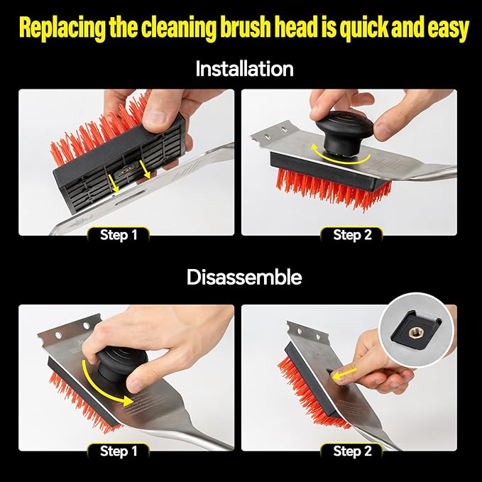 XUDAKAIXIN Nylon Grill Brush, Dual Grip Design, with Extended Luxurious Acacia Wood Handle, Safe Nylon Bristles Barbecue Outdoor Grill Brush for Cooled Grates(Red)
