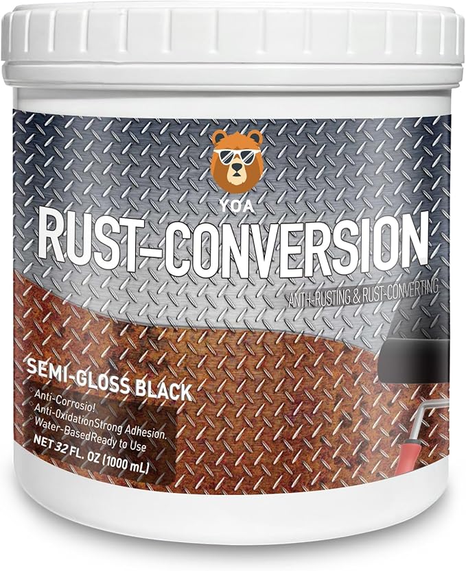 YOA Rust Converter Paint & Metal Primer 2 in 1, Matte Black 32oz. Suitable For Metal, Trailer And Truck Frames, Cargo Boxes, Car Chassis, Boats, Etc. Ultra Powerful Rust Remover, Inhibitor, Converter