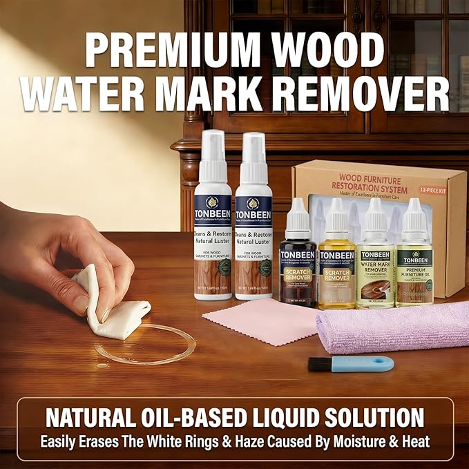 Wood Water Mark Remover, Furniture White Ring & Haze Removal Set - 12PCS Professional Wood Furniture Cleaner Repair Care Kit for Tables, Cabinets, Floors, Hardwood Furniture and More