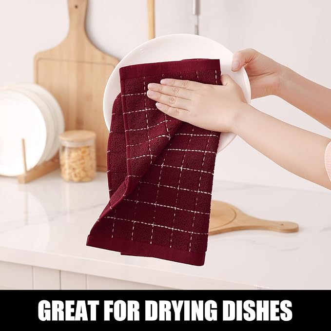 Homaxy 100% Cotton Terry Kitchen Dish Cloths, Ultra Soft and Absorbent Dish Towels for Kitchen, Suitable for Drying and Washing Dishes, 8 Pack, 12 x 12 Inches, Burgundy Red