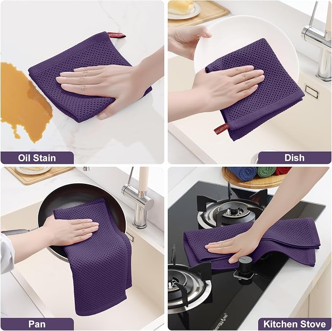 Homaxy 100% Cotton Kitchen Towels and Dishcloths Set, 12 x 12 Inches and 13 x 28 Inches, Set of 8 Bulk Kitchen Towels Set, Ultra Soft Absorbent Dish Cloths for Washing Dishes, Eggplant