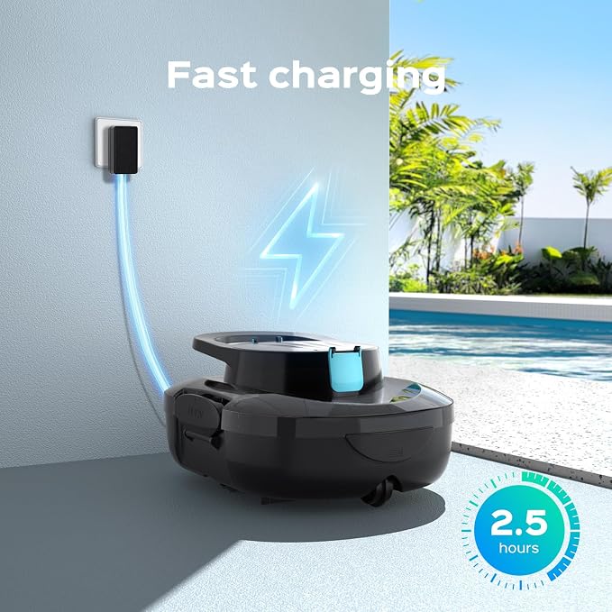 Automatic Robotic Pool Cleaner for Above Ground Pools, S1 Pro Cordless Pool Vacuum with Dual Motors, 120-Min Runtime, Large Debris Basket, Fast Charging and Auto Parking, Jet Black
