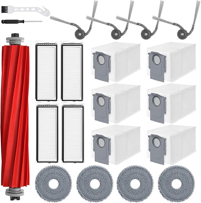 QV 35A Replacement Parts for Roborock QV 35A QV 35S QR 598 QR 798 Robotic Vacuum Cleaner with 1 Roller Brush,4 Mops,4 HEAP,4 Side Brushes,6 Dust Bags,1 Screwdrivers,1 Clean Brush Accessories