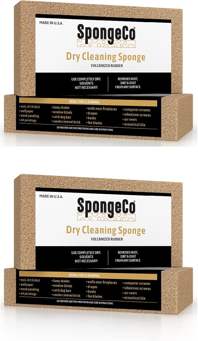 Dry Cleaning Soot Eraser Sponge - Pet Hair, Smoke, Soot, Dust and Dirt Remover - 3x6x1.5 (2 Pack) All Natural Latex Rubber, Made in The USA