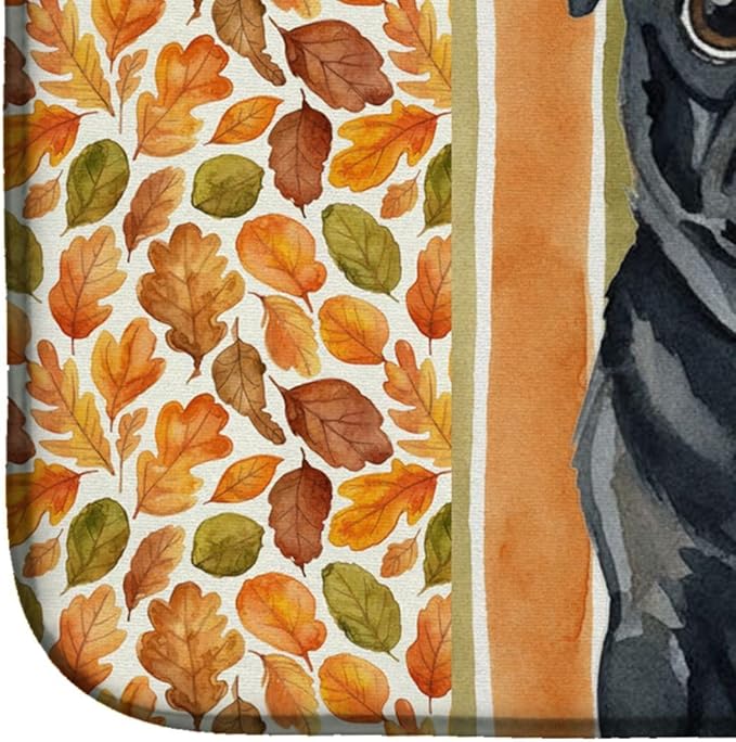 Caroline's Treasures Black Pug Heirloom Fall Dish Drying Mat Absorbent Dish Drying Mat Pad for Kitchen Counter Dish Drainer Mat for Countertop, 14 x 21", Multicolor