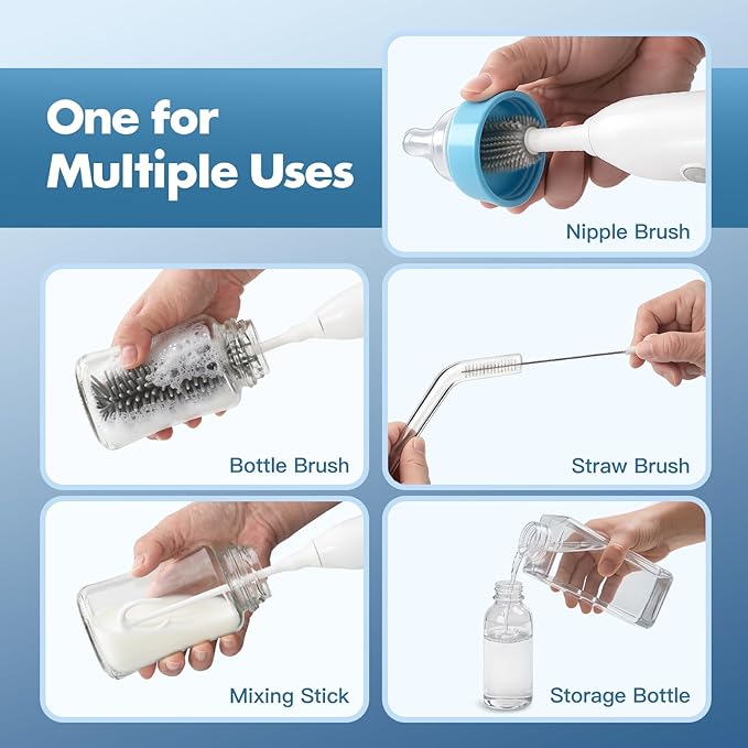 IvyWind Electric Bottle Brush Cleaner with Storage Bag, Electric Baby Bottle Brush Set with Silicone Bottle/Nipple/Straw Brush Soap Dispenser and Bottle Drying Rack for Home and Travel, White