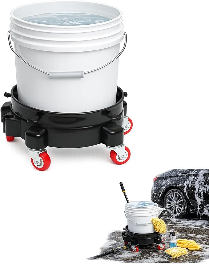 11.5" Rolling Bucket Dolly for 5 Gallon Bucket, Heavy-Duty Bucket Wheels Base with 5 Swivel Casters, Easy Assembly Bucket Cart for Car Wash, Cleaning, Construction & Garage Use, Black