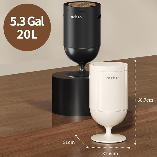 MRBIN Metal Motion Sensor Trash Can with Lid, 5.3 Gallon Wine Glass Shaped Automatic Waste Basket Touchless, Smart Round Tall Garbage with High Leg for Office, Bedroom, Kitchen, Black
