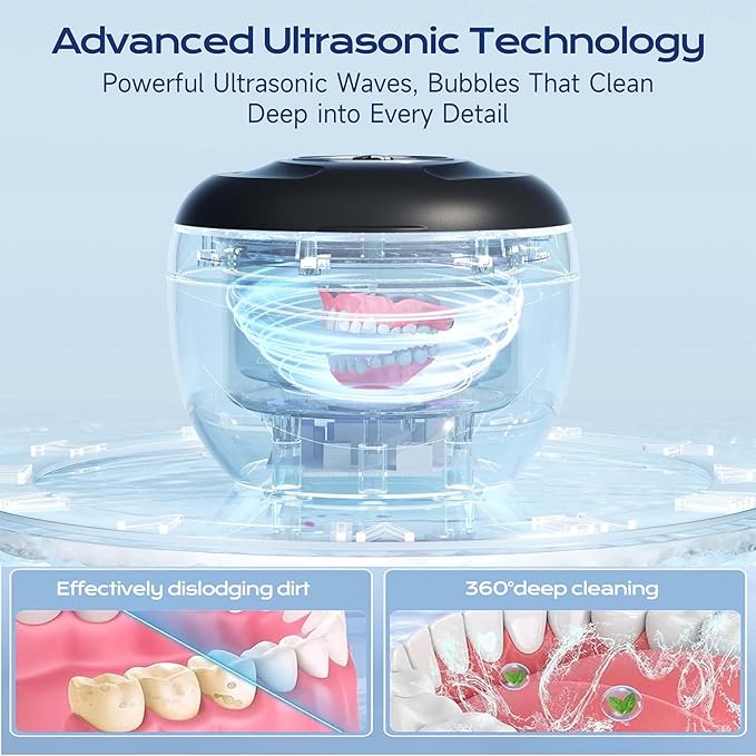 Ultrasonic Retainer Cleaner(2025 Upgraded), 45kHz Cleaning Machine for Dentures, Mouth Guards, Braces, Toothbrush & Jewelry, 200ML Denture Cleaner with 4 Modes for Dental Care