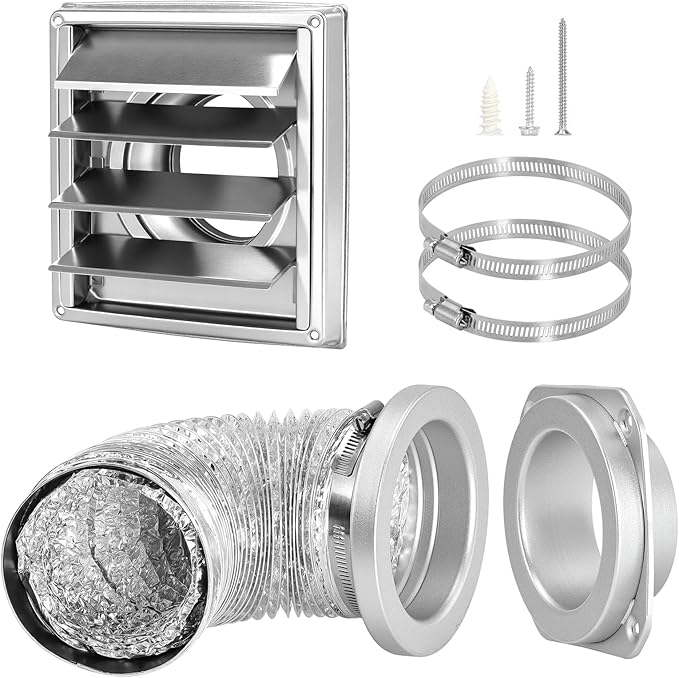 Magnetic Dryer Vent Connector Kit, Magnetic Dryer Vent Coupling DV180 Airtight Seal with Dryer Vent Cover Outside, Easy to Clean Quick Connect 4" Dryer Vents Hose with 2 Clamps