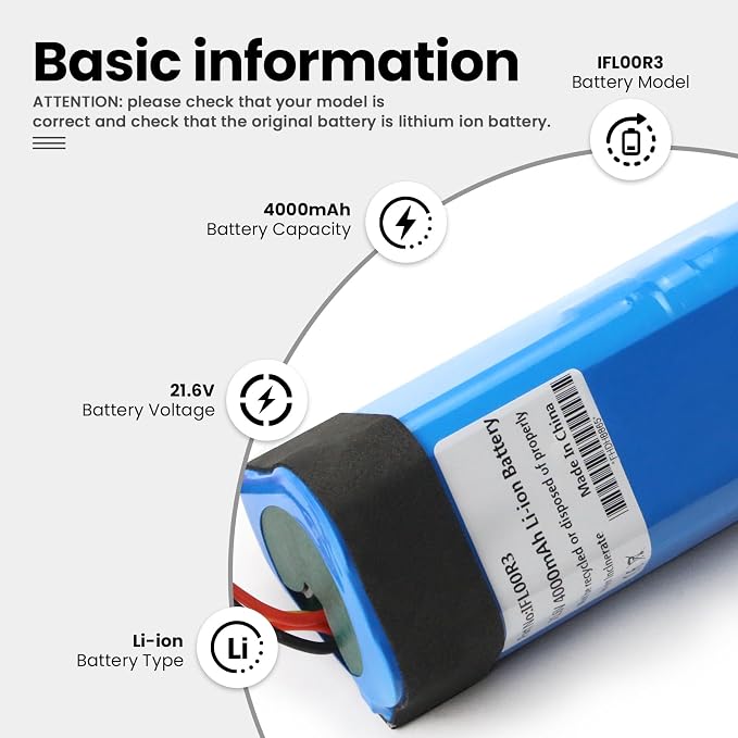 iFloor 3 Vacuum Cleaner Battery Compatible with Tineco iFloor 3, Floor ONE S3, Floor one S3 Breeze Cordless Wet Dry Vacuum Cleaner 21.6V 4000mAh
