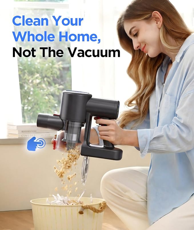 S10 Cordless Vacuum Cleaner, 40KPA/500W/45Mins, LED Display, 8-in-1 Lightweight Stick Vacuum Cleaners for Home with Green LED Light, 6-Stages Filtration, Self-Standing Design, Blue