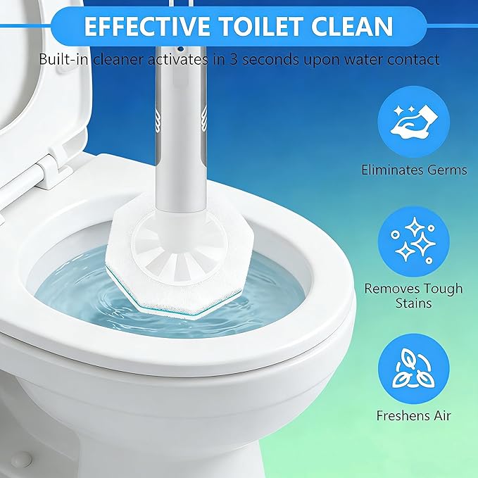 60-Count Disposable Toilet Brush Replacement Heads. Toilet Cleaning Replacement Heads Compatible with Clorox Brand and Most Toilet Brushes. Essential for Bathroom and Toilet Cleaning.