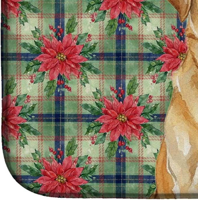Caroline's Treasures Yellow Labrador Retriever Christmas PoinsettIas Dish Drying Mat Absorbent Dish Drying Mat Pad for Kitchen Counter Dish Drainer Mat for Countertop, 14 x 21", Multicolor