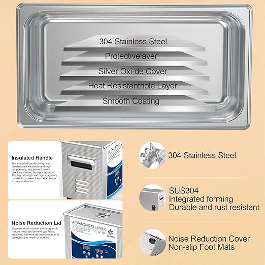 Granbo Professional 4.5L Ultrasonic Cleaner, Ultrasonic Jewelry Cleaner with Heater Timer and Degassing, Digital Ultrasonic Parts Cleaner for Dental Glasses Jewelry Small Parts Circuit Board