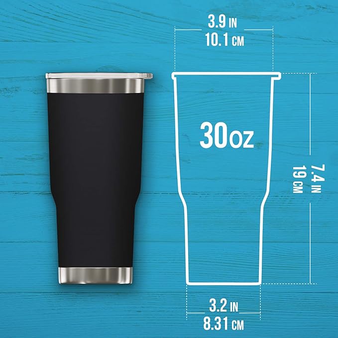 BluePeak Double Wall Vacuum Stainless Steel Insulated Tumblers Set, 2-Pack - Includes 2 Sipping Lids, 2 Spill-Proof Sliding Lids, 2 Straws, 1 Cleaning Brush & Gift Box (30 oz, Black)