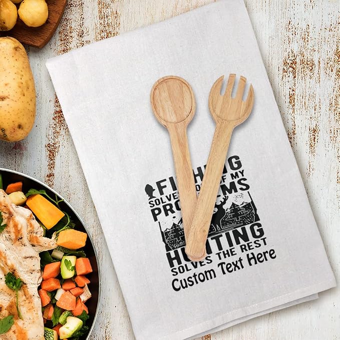 Style In Print Custom Mothers Day Decor Flour Kitchen Towels Fishing Solves Problems Hunting Solves Rest Fishing Cleaning Supplies Dish Towels Personalized Text Here